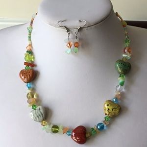 Multi color Heart shape ceramic bead necklace set